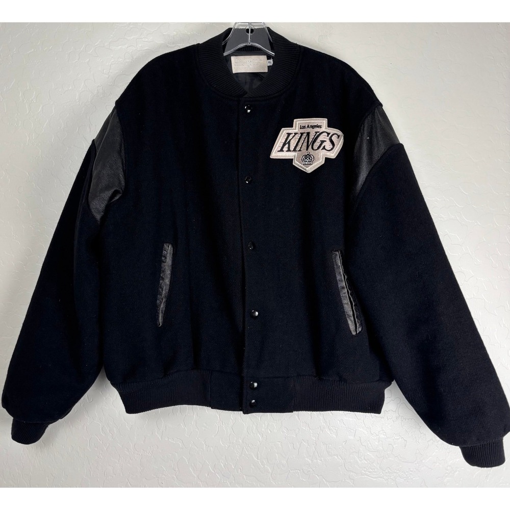 Vintage 90s LA Kings NHL Letterman‎ Varsity Bomber Jacket Wool/Leather  XL